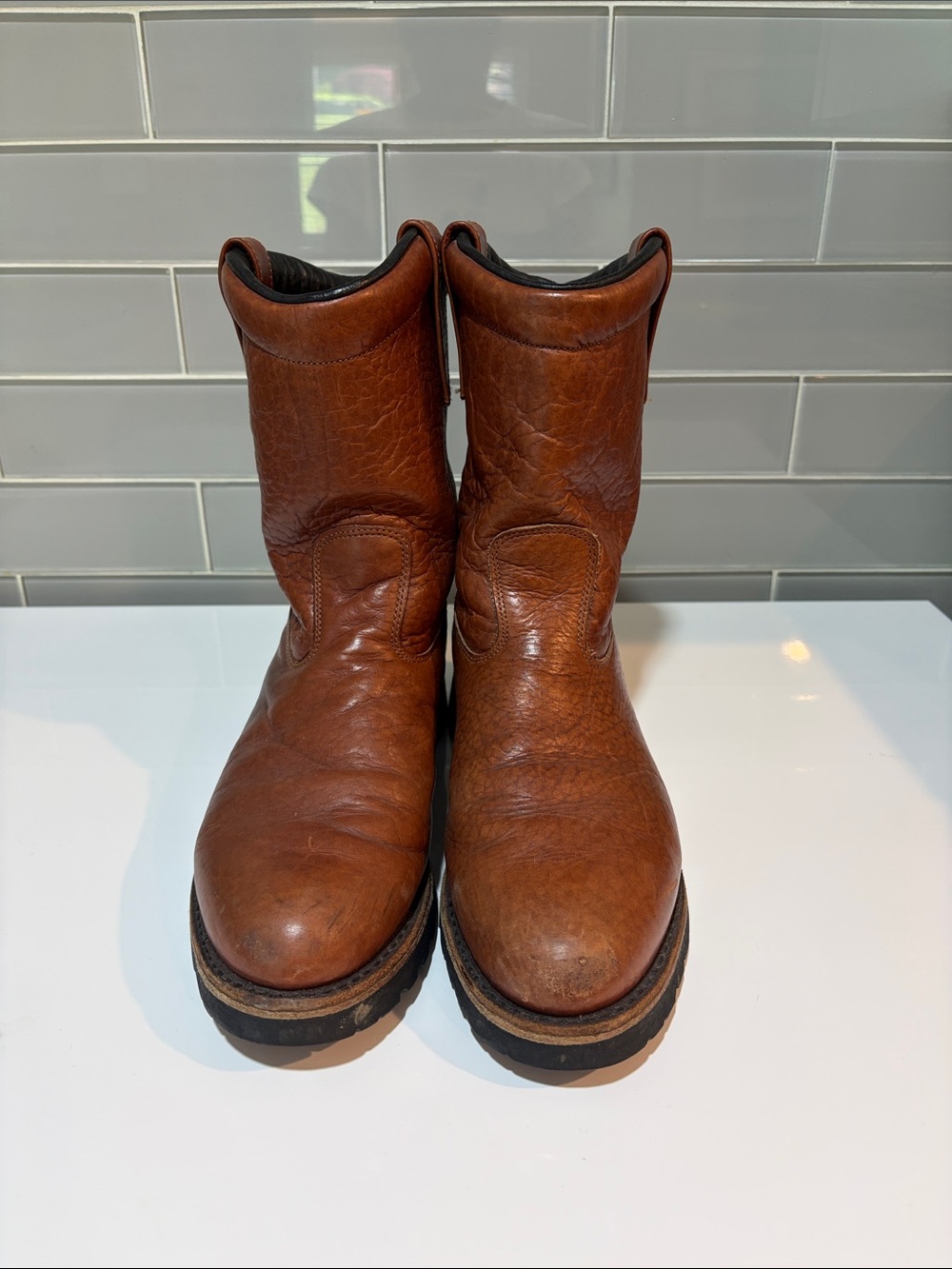 Men's Tan Leather Western Work Boots